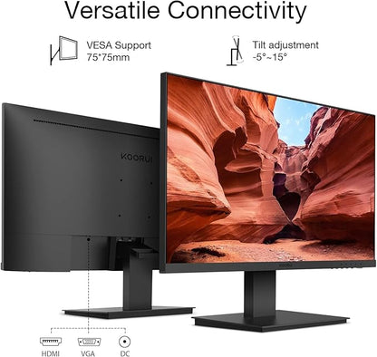 KOORUI Monitor 27 Inch 1080p PC Monitor 3000:1 Contrast Ratio with HDMI VGA for Office and Home, 99% SRGB, Frameless, Eye Care, Tilt Adjustment, VESA Mountable, Black