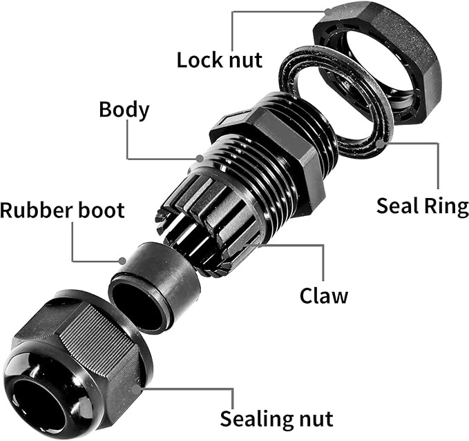 1-1/4" NPT Nylon Cable Glands, IP68 Waterproof Adjustable Cord Grip Cable Connector Strain Relief Wire Protectors for 25-32mm Cable Diameter, 2 Pcs, Black