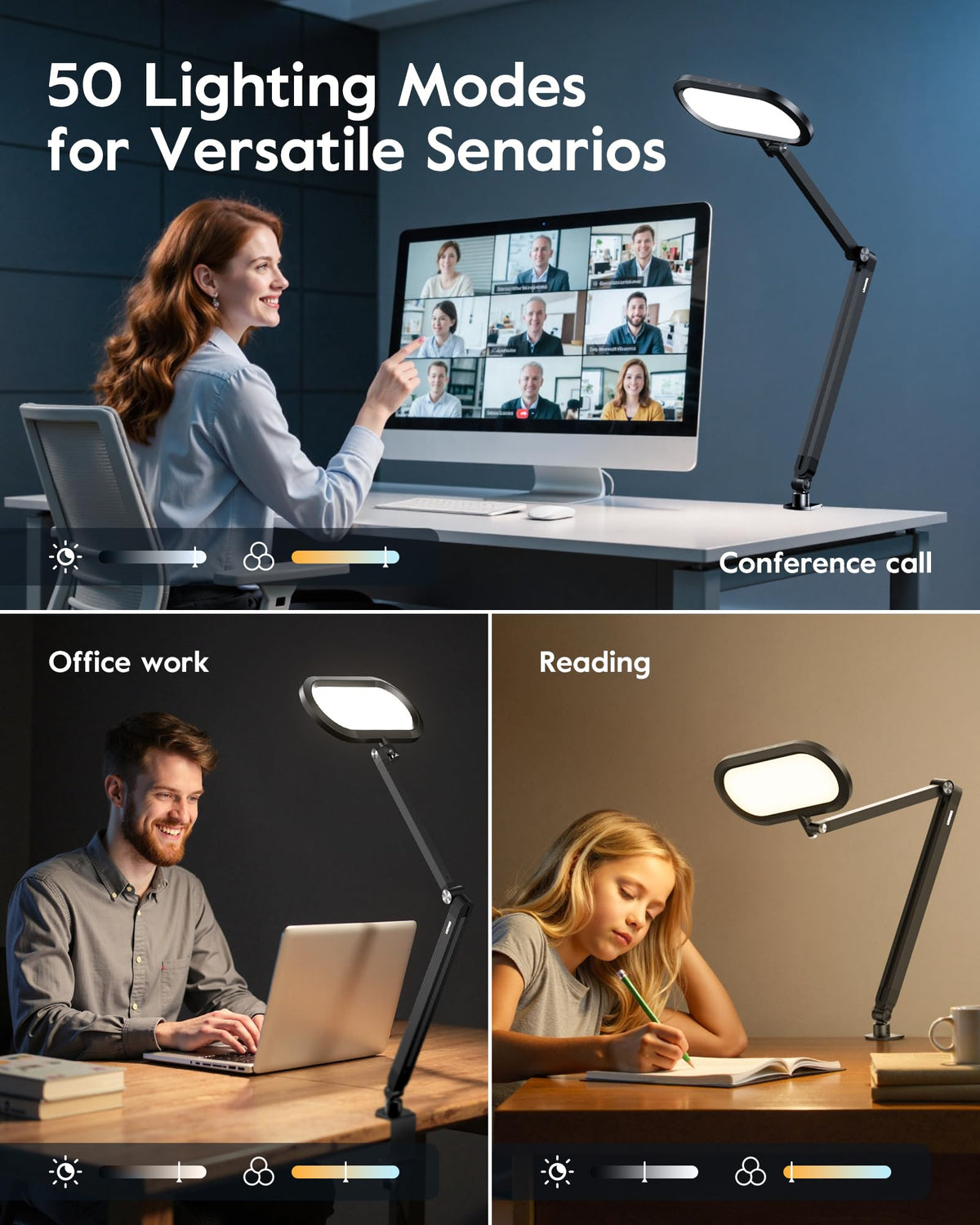LitONES Dual-Side LED Desk Lamp with Clamp, Soft Light with Stepless Remote