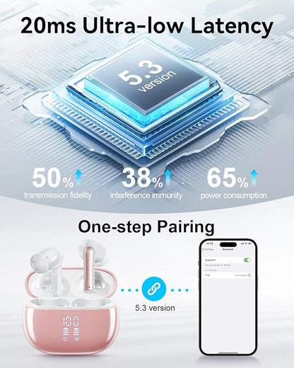 Wireless Earbuds, Bluetooth Ear Buds Headphones with LED Charging Case, Deep Bass Stereo Sound, 40 Hours Playtime, IP7, Lightweight in-Ear Earphones for iPhone Android Sports Workout