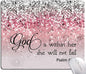 Mouse Pad, Bible Verse Pink Sparkles Glitter Mouse pad, Square Waterproof Mouse Pad Non-Slip Rubber Base MousePads for Office Laptop, (Psalm 46:5 God is Within Her,She Will not Fall)