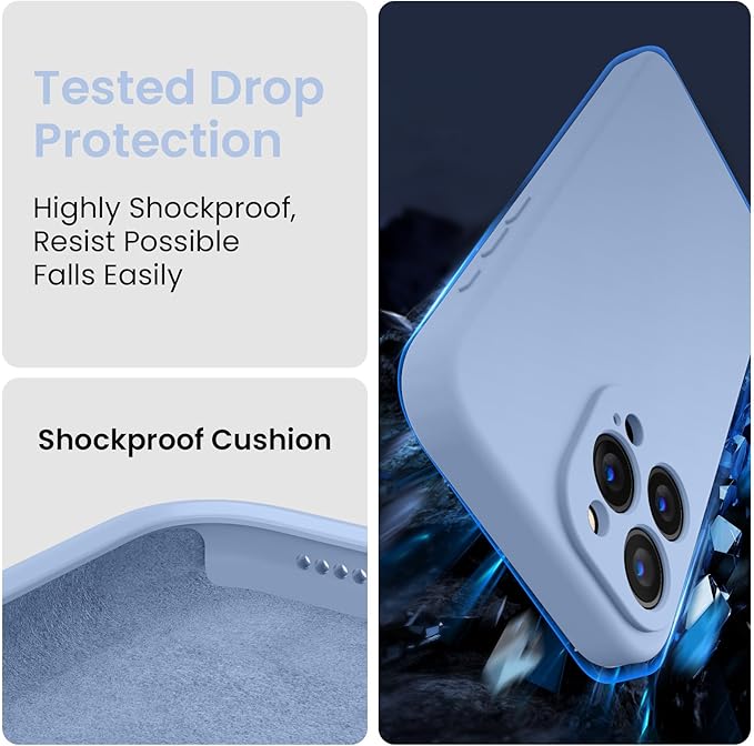 FireNova Designed for iPhone 15 Pro Max Case, Silicone Upgraded [Camera Protection] Phone Case with [2 Screen Protectors], Soft Anti-Scratch Microfiber Lining Inside, 6.7 inch, Light Blue