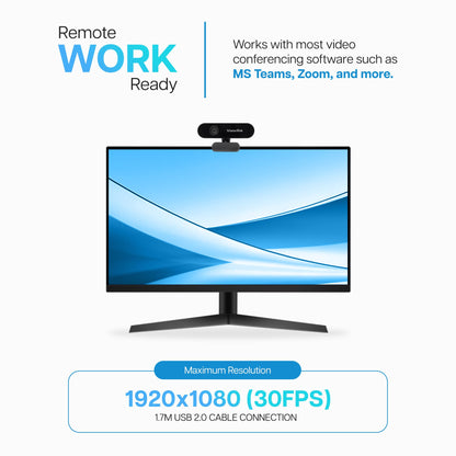 VisionTek VTWC30 Premium Full HD 1080p Webcam - Built-in Microphone, Compatible with Windows, Mac, Chromebook & More 901379
