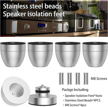 Audiocrast 4X HiFi Speaker Spike Pads Isolation Stand Feet, IF3033 Speaker Shock Absorber Resonance Cancelling Vibration Dampening Floor Protector 30x33MM with Stainless Steel Beads for Audio Gears