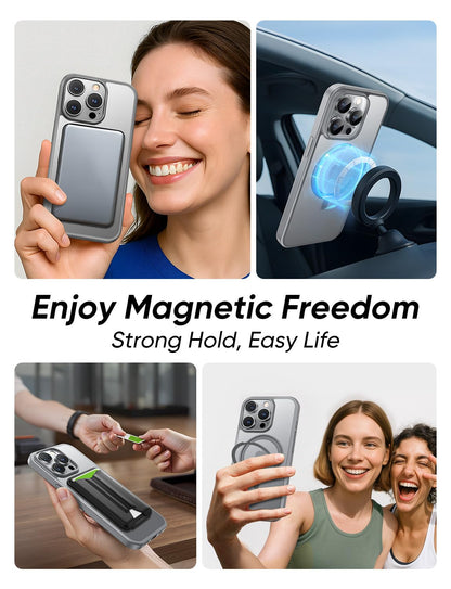 MAGIC JOHN 360° Rotatable Magnetic Invisible Stand for iPhone 15 Pro Max Case [Anti-Slip Grip] [Compatible with MagSafe] 16FT Shockproof for iPhone 15 Pro Max Case with Kickstand, Gray