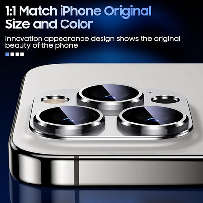 Uyiton for iPhone 13 Pro/iPhone 13 Pro Max Camera Lens Protector, [Strong Adsorption] [Drop Protection] Metal Ring Tempered Glass Rear Camera Screen Cover - Silver