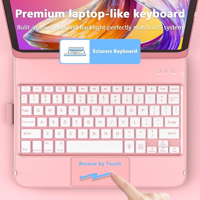 for iPad A16 11th Generation/10th Generation Case with Keyboard,Touch Keyboard for iPad 11" /10th Gen 10.9 inch 2022-10 Color Backlight, 360° Rotatable Protective Cover