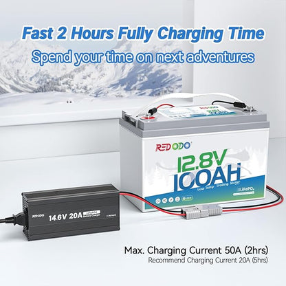 Redodo 12V 100Ah LiFePO4 Battery, Low Temperature Protection, Trolling Motor Battery Group 31 Lithium Battery Built in Upgraded 100A BMS, Ideal for Marine, Boat, RV, Solar and Off Grid