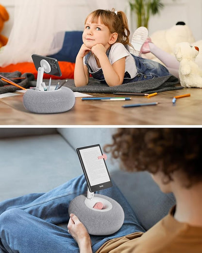 Viozon Phone Holder for Bed, Magnetic Pillow Stand, Compatible with 4-7" Phone/Kindle with Small Storage, Removable Suction Base for Stability, Idea for Kindle Reading and Video Watching On Bed,Grey