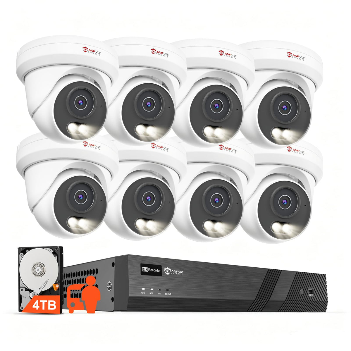 Anpviz 4K 16CH PoE Security Camera System, 8pcs Wired 8MP PoE IP Cameras