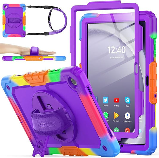 SEYMAC stock Case for Samsung Galaxy Tab A11+ Plus/A9+ Plus 11'', Full-Body Drop Protection Case with Screen Protector Pencil Holder [360° Rotating Hand Strap] &Stand, Purple+Colorful