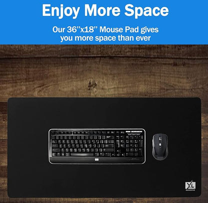 2XL Huge Extra Large Gaming Mousepad for Full Desk - Super Thick Nonslip Rubber Base and Waterproof Desktop Keyboard Extended Mouse Mat (Black, 2XL (36''x18''))