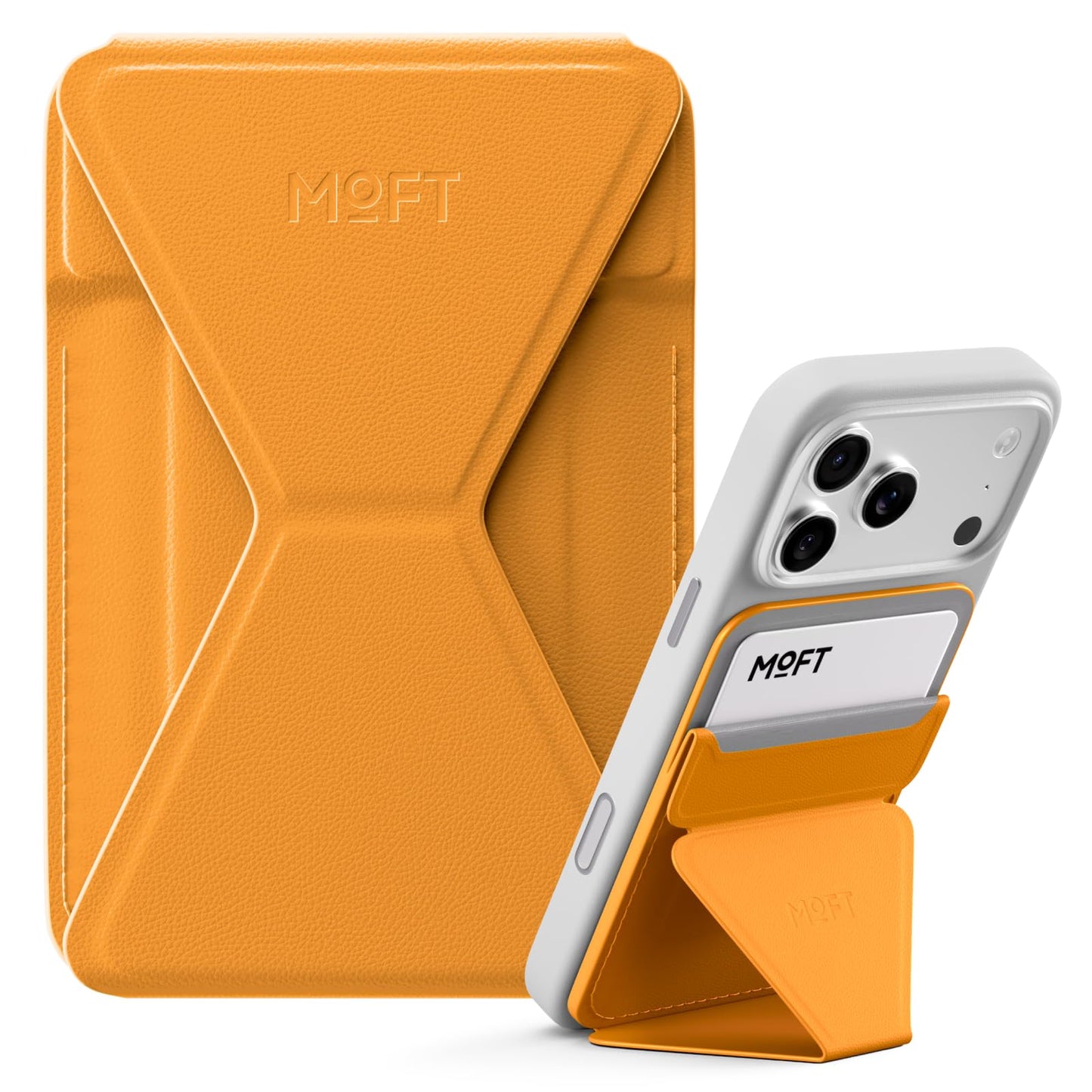 MOFT Magnetic Wallet Stand Compatible with iPhone 17/16/15/14/13/12 Series, Angle Adjustment & Magsafe Compatible MOVAS Phone Stand,Orange