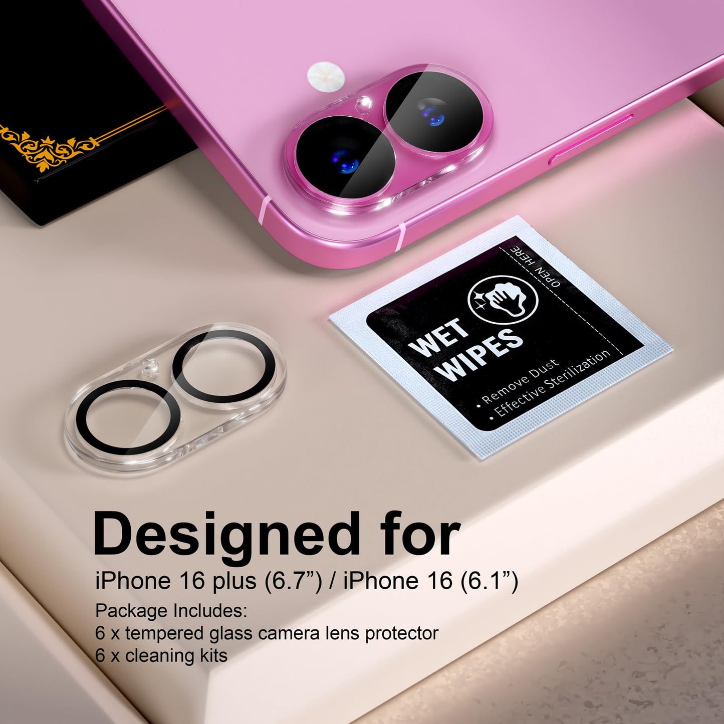 beuxece for 6 Pack iPhone 17 / iPhone 16 / iPhone 16 Plus Camera Lens Protector [Drop Protection] [Easy Installation] 9H Tempered Glass Camera Screen Protector Cover Accessories, Clear