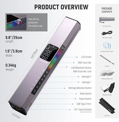 NEEWER RGB LED Video Light Stick, Touch Bar&APP Control, Magnetic Handheld Photography Lighting Wand, Dimmable 3200K~5600K CRI98+ Full Color LED Light with 6400mAh Battery, 17 Scenes, RGB1 (Rose Gold)