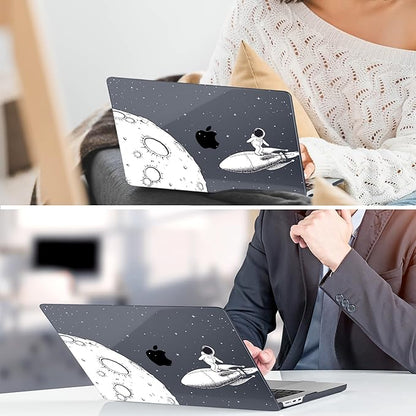 TWOLSKOO Compatible with M4 MacBook Air 15 inch Case 2025-2023 Released Model M4 A3241 M3 A3114 M2 A2941, Plastic Hard Shell & Screen Protector & Keyboard Cover & Type C Adapter, Flying Astronauts