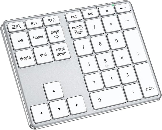 iClever Bluetooth Number Pad, Aluminum 34-Key Wireless Numeric Keypad, USB-C Rechargeable Numpad Keyboard for Data Entry and Accounting, Compatible with Laptop, Mac, Surface Pro, PC Desktop