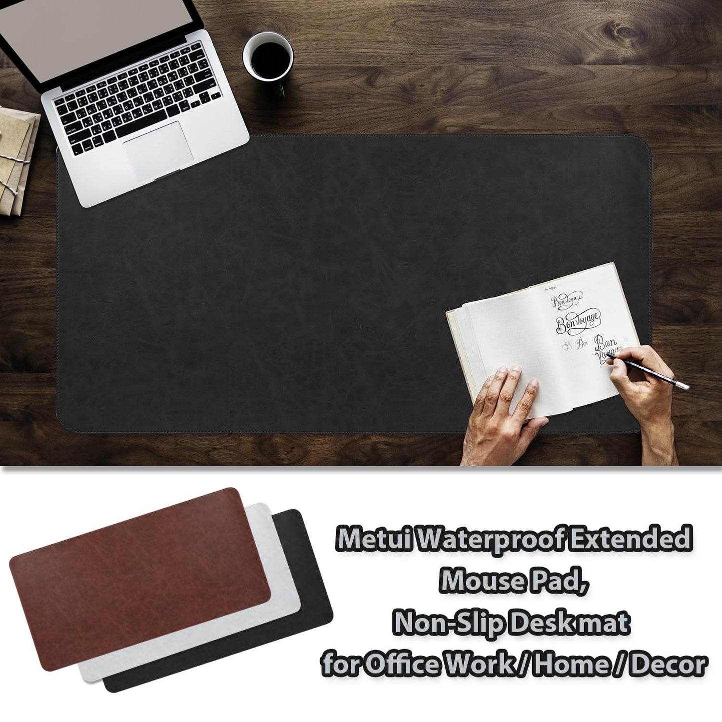 Leather Desk pad for Computer and laptops, Ideal for Gaming and Office use, Large Mouse pad and Keyboard mat,Desk mat Special for man. A complimentary Wrist pad and Phone Stand (Black, 39.37"*17.7")