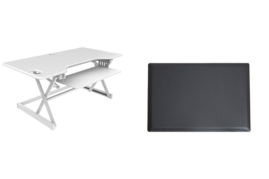 Rocelco 32" Height Adjustable Standing Desk Converter - Sit Stand Computer Workstation Riser - Dual Monitor Retractable Keyboard Tray Gas Spring Assist - Black (R EADRB2)