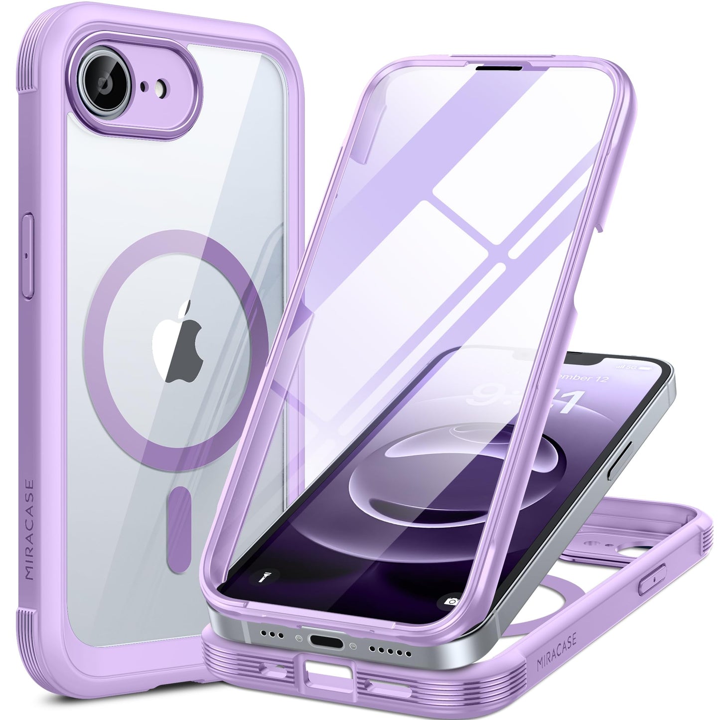 Miracase for iPhone 17e Case & iPhone 16e Case, Full-Body Phone with Built-in Glass Screen Protector, [Magnetic with MagSafe] Military Drop Proof 17 E/ 16 E Cover Bumper 6.1 inch, Purple