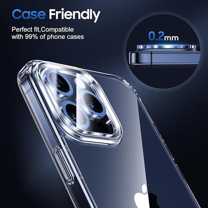 UniqueMe for 3 Pack iPhone 15 Pro/iPhone 15 Pro Max Camera Lens Protector, [Drop Protection] [Case Friendly] 9H+ Tempered Glass Camera Cover Screen [Update New Version] - Glitter Blue