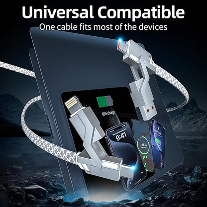 4 in 1 Charging Cable 5FT -MAX 66W Fast Charging Multi Charging Cable for All Devices, USB A/C to C/Lightning Cable Multiple iPhone Charger Cord for iPhone 16/15/14/13/iPad/Android/Tablets and More