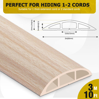 JAHOMFAI Floor Cord Cover 10FT Cord Covers for Wires on Floor Protect Wires & Prevent Trip Hazards, Easy to Cut for Home, Office, School, Concerts, Cavity W0.6in x H0.32in