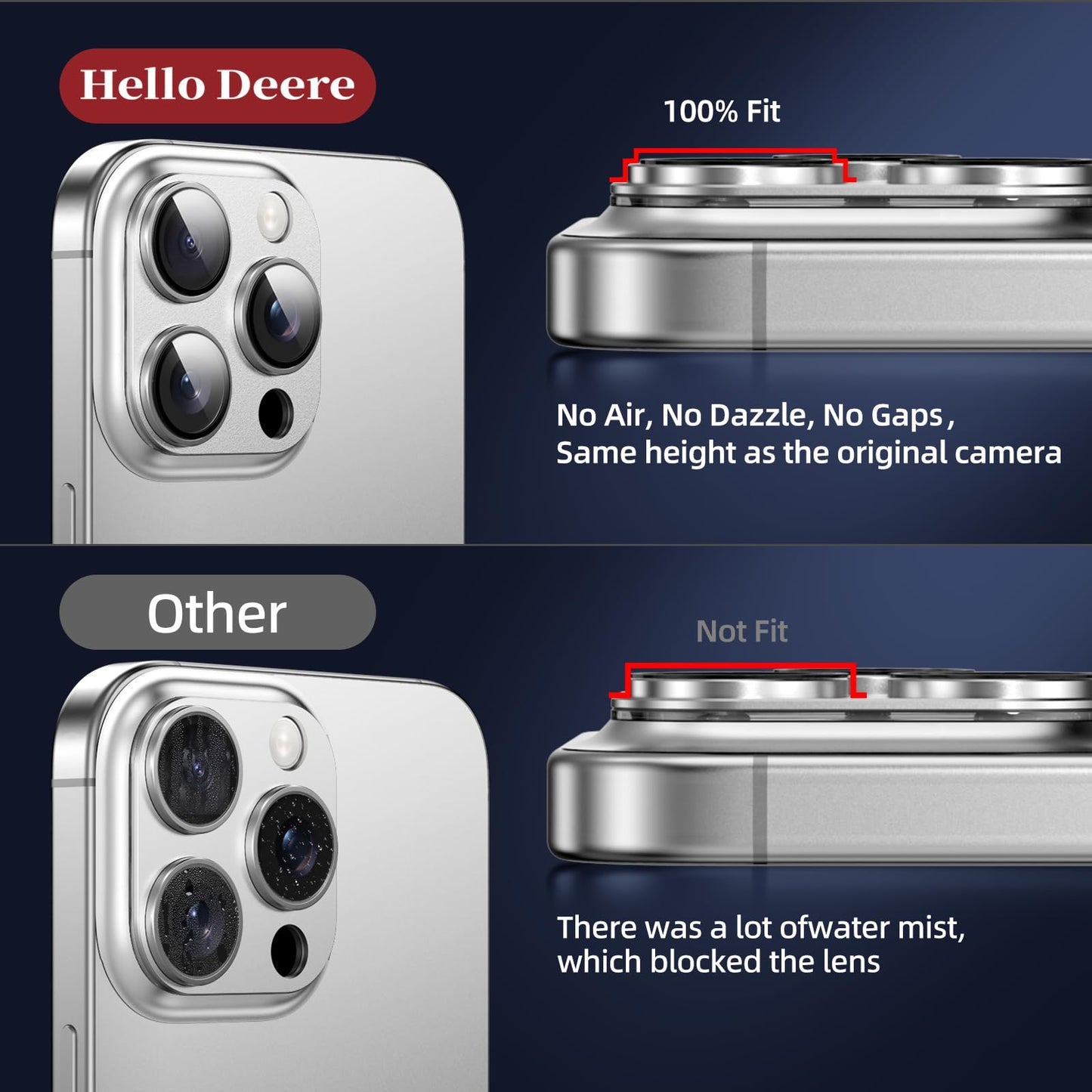 HelloDeere 9H High-alumina Tempered Glass Camera Lens Protector for iPhone 14 Pro Max/14 Pro Lens , Military-Grade Shatterproof with Strong Adsorption, Full Coverage Case-Friendly Cover (Silver, iPhone 14 Pro/14 Pro Max)