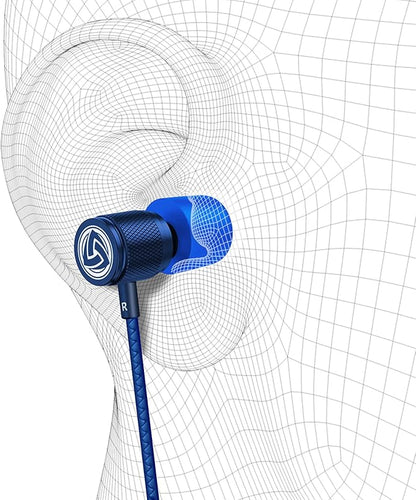 LUDOS Ultra Wired Earbuds in-Ear Headphones, 5 Years Warranty, Earphones with Microphone, Noise Isolating Ear Buds, Memory Foam for iPhone, Samsung, School Students, Kids, Women, Small Ears - Blue