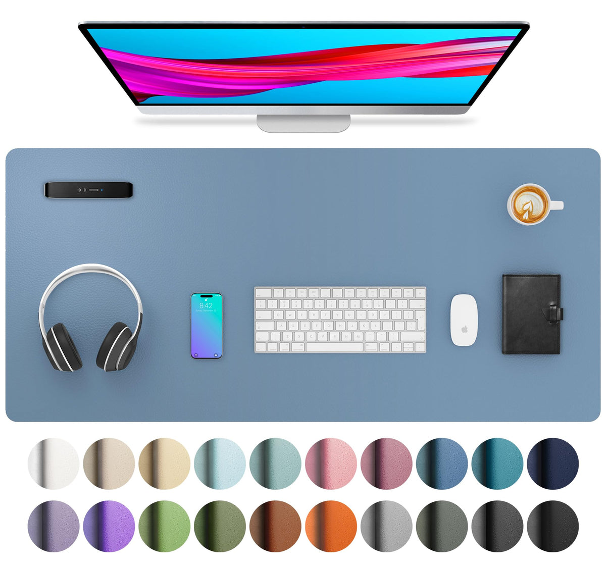 Aothia Leather Desk Pad Protector, Mouse Pad, Office Desk Mat, Non-Slip PU Leather Desk Blotter, Laptop Desk Pad, Waterproof Desk Writing Pad for Office and Home (Gray,36" x 17")