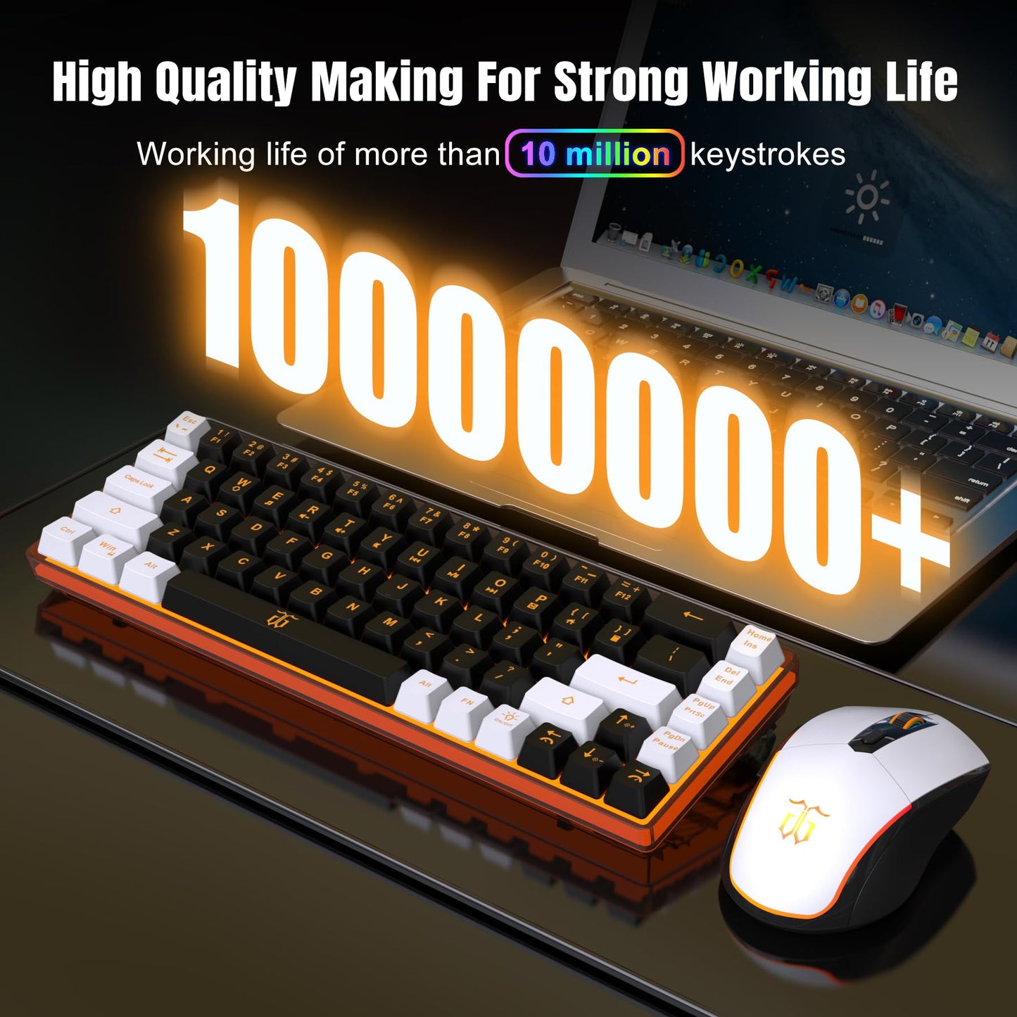 Snpurdiri 60% Wireless Gaming Keyboard and Mouse Combo (Black-White)