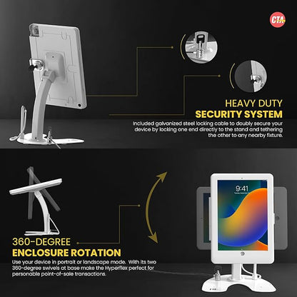 Dual Kiosk Stand – CTA Security Stand with Locking Case, Cable, Stylus and Tether – Compatible with Headphone Jack, iPad 7th/ 8th/ 9th Gen 10.2”, iPad Pro 10.5 (PAD-ASKW10) – White