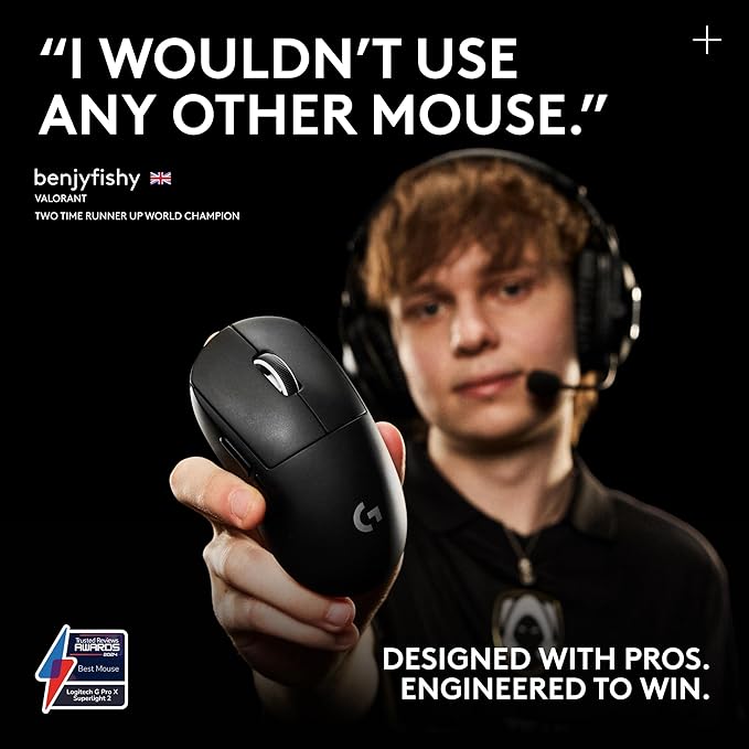 Logitech G PRO X SUPERLIGHT 2 Wireless Gaming Mouse, 60g Pro-Grade with 5 Programmable Buttons, 44k DPI Sensor, 8kHz Report Rate, USB-C Charging for PC/Mac - White