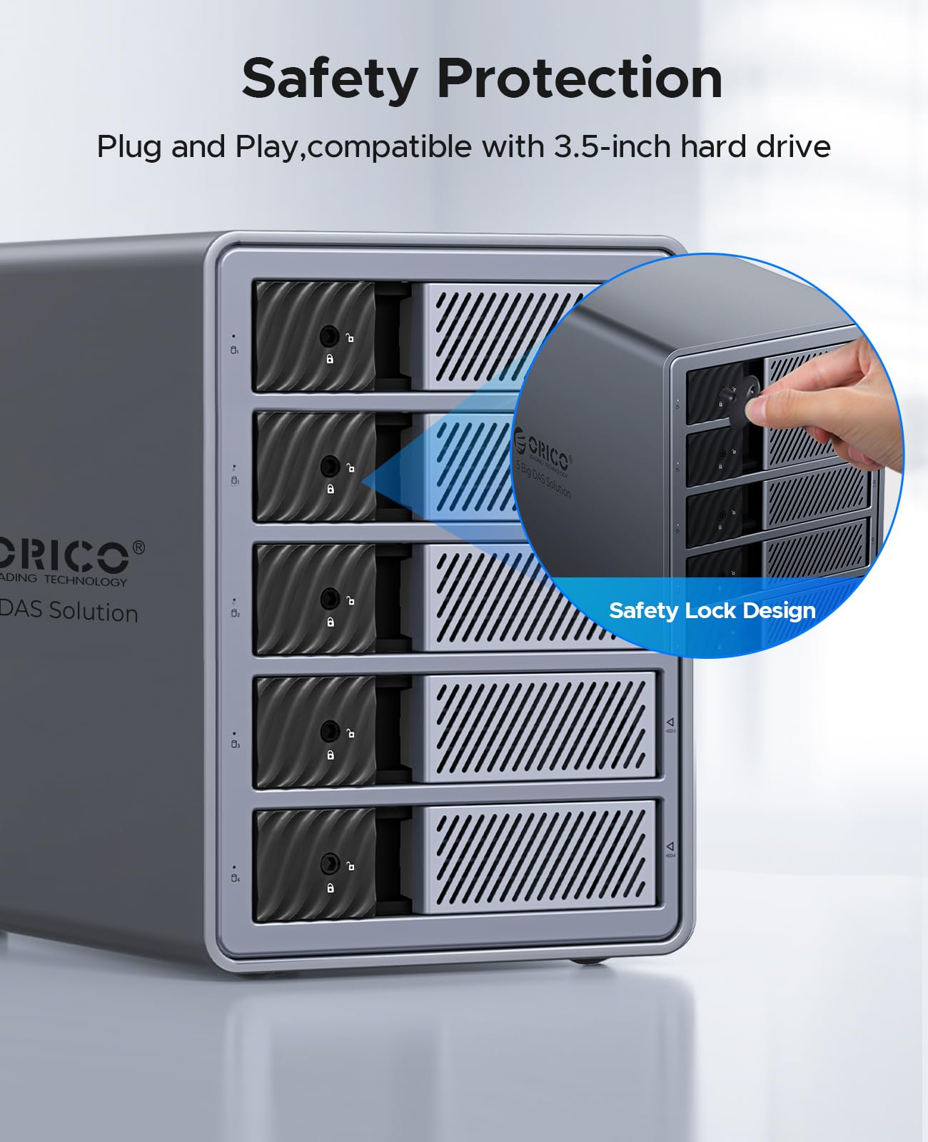 ORICO RAID 5 Bay HDD Enclosures USB 3.0 Push-Pull Mounting for 3.5-inch HDD, Max 110TB, External Direct Attached Storage 8 RAID Modes Supported 9858RU3