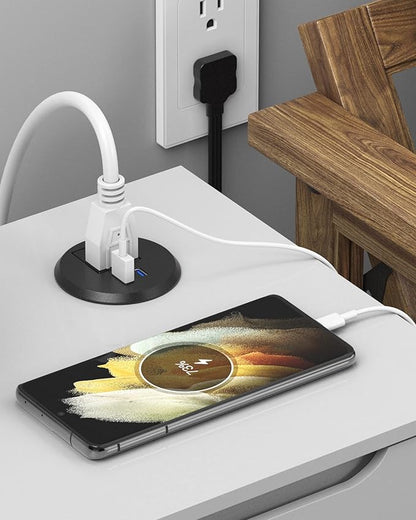2 inch Desktop Power Grommet with PD 20W USB C,Ultra Thin Flat Plug Power Strip,Recessed Outlet,Slim Outlet Extender for Office,Table Outlets for Home, Office,6 ft Cable(Black)