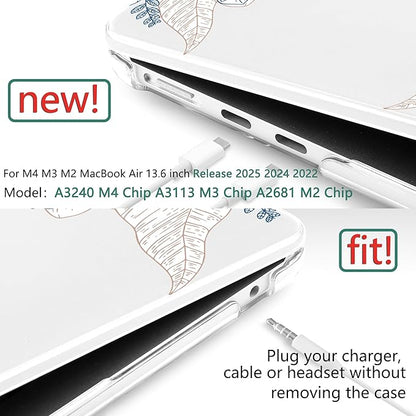 TWOLSKOO Compatible with M4 MacBook Air 13.6 inch Case 2025-2022 Release M4 A3240 M3 A3113 M2 A2681, Plastic Hard Shell & Keyboard Cover & Type C Adapter & Screen Protector, Engraved Sketch