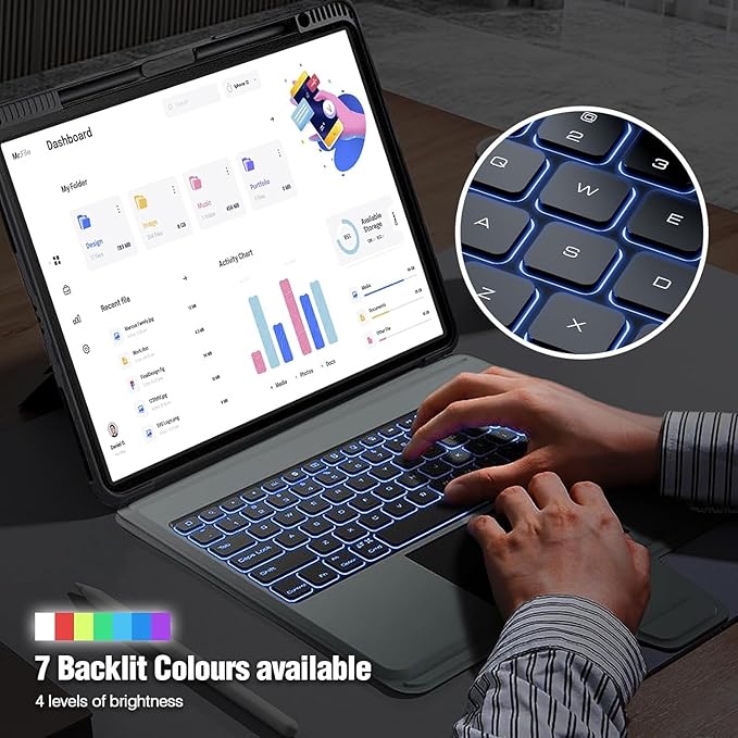 Nillkin iPad Air 13 inch Case Keyboard (M3,2025/M2,2024), Slide Camera Cover, iPad Pro 12.9 Protective Case with Backlit Wireless Detachable Keyboard, Multi-Touch Trackpad and Pencil Holder, Grey