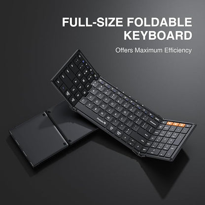 ProtoArc Foldable Bluetooth Keyboard, XK01 Folding Wireless Portable Keyboard with Numeric Keypad, Full-Size Travel Keyboards for iPad Tablet Smartphone Laptop PC Windows iOS Android, Black