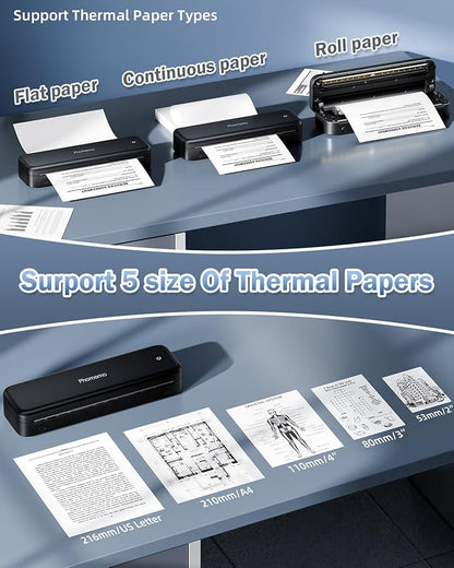 Phomemo M834 Portable Printer Wireless for Travel Upgraded, Bluetooth Thermal Printer 8.5" x 11"&A4, Compatible with iOS,Android & PC,Inkless Mobile Printers for Travel,Office,School,Home,Black