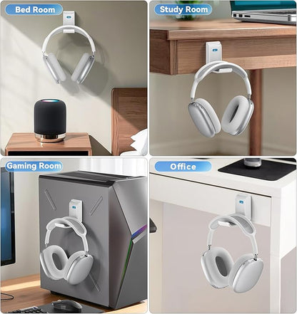 Headphone Stand, Wall Mount Headset Hanger, Gaming Headphone Holder Hook Clip, Foldable Headset Stand Desk Holder for PC Earphone Accessories, White(1 Pack)