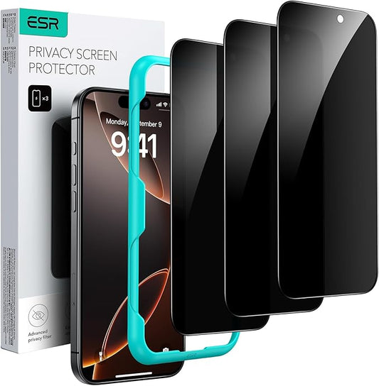 ESR 3 Pack for iPhone 17/iPhone 16 Pro Privacy Screen Protector, Anti-spy Tempered-Glass Privacy Screen Protector with Easy Installation Tool, Micro-Curved Edges, Case Friendly