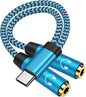 Headphone Splitter for 2 Headphones, USB C to Dual 3.5mm Female Aux Splitters for iPhone 17 17 Pro Max 16e, Google Pixel 10, Samsung Galaxy S25 Ultra, Audio Jack Adapter Earphone Connector - Blue
