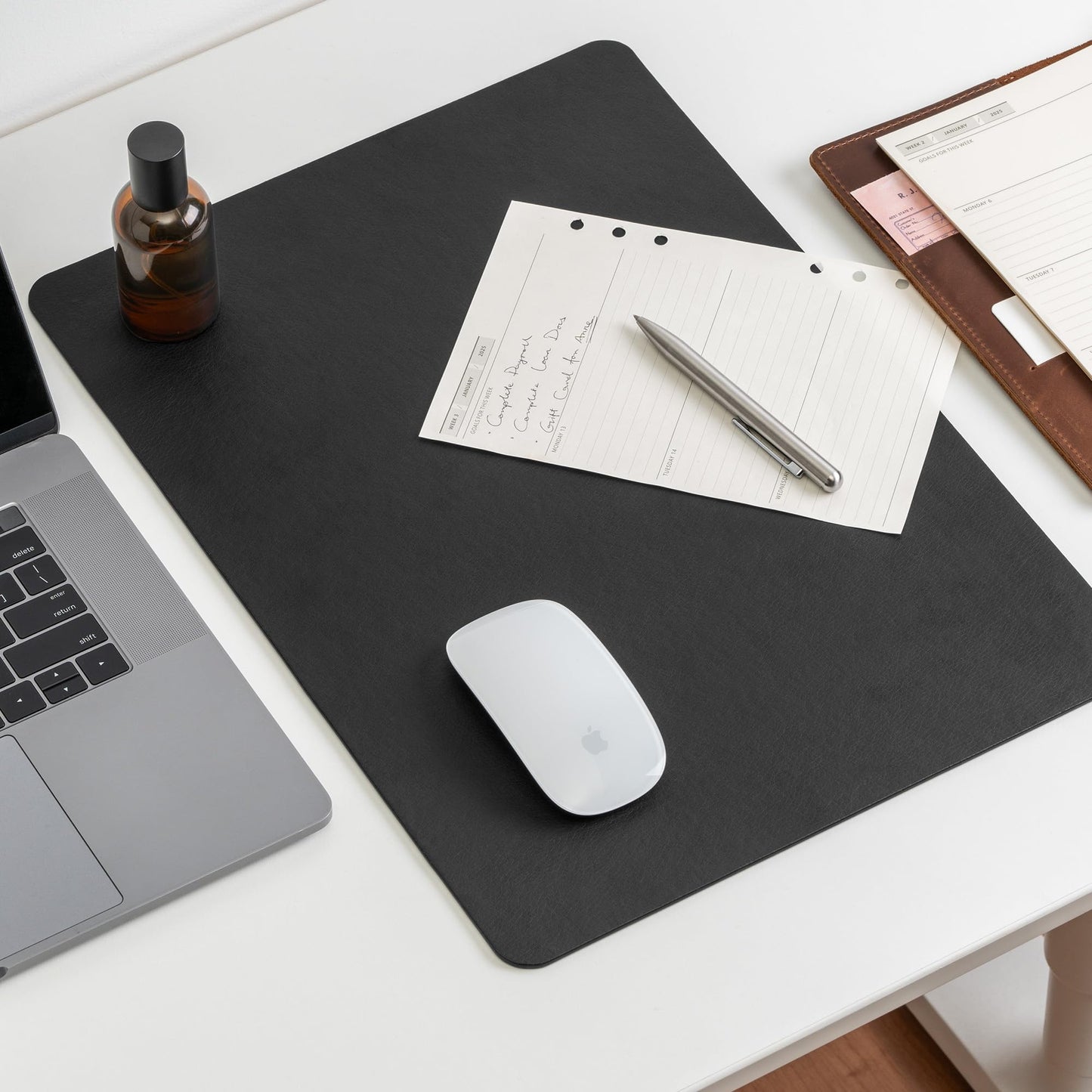 Nekmit Leather Desk Blotter Pad 17 x 12 Inches, Flat, Non-Slip, Waterproof, Black