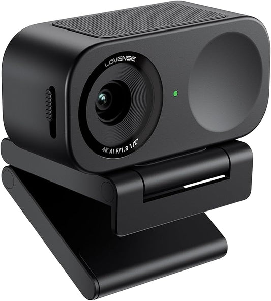 LOVENSE Webcam 2 4k for PC, Live Streaming Camera 1/2" Sensor True Focus Al Noise Canceling, Hand Gesture Control, Mobile Control, Auto Framing, Customizable Audio Modes, Microphones, Privacy Control