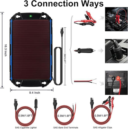 SUNER POWER Waterproof 5W 12V Solar Battery Charger & Maintainer Pro, Built-in UltraSmart MPPT Charge Controller, 5 Watt Solar Panel Trickle Charging Kits for Car Automotive Boat Marine RV Trailer
