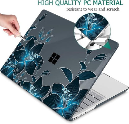 Tuiklol Case for 15 Inch Microsoft Surface Laptop 5/4/3 2022-2020, Model 1979/1953/1872/1873 Hard Shell Cover, Keyboard Cover+Screen Protector+Dust Plugs,Black Lilies Flowers