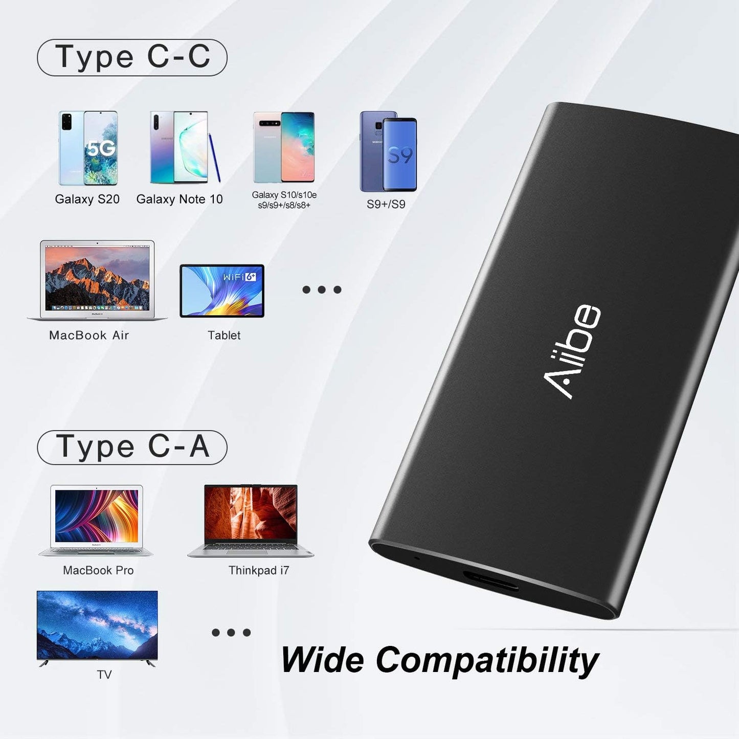 Aiibe 256GB External SSD External Hard Drive 256GB USB C Portable SSD, Up to 500MB/s, USB 3.1, External Solid State Drive for Laptop, Mac, PS4 (Black)