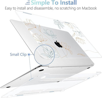 MEEgoodo for MacBook Air 13.3 inch Case 2021 2020 2019 2018 A2337 M1 A2179 A1932, Clear Case for MacBook Air M1, Hard Shell with Keyboard Webcam Cover & Trackpad Film & Type C Adapter,Engraving Floral
