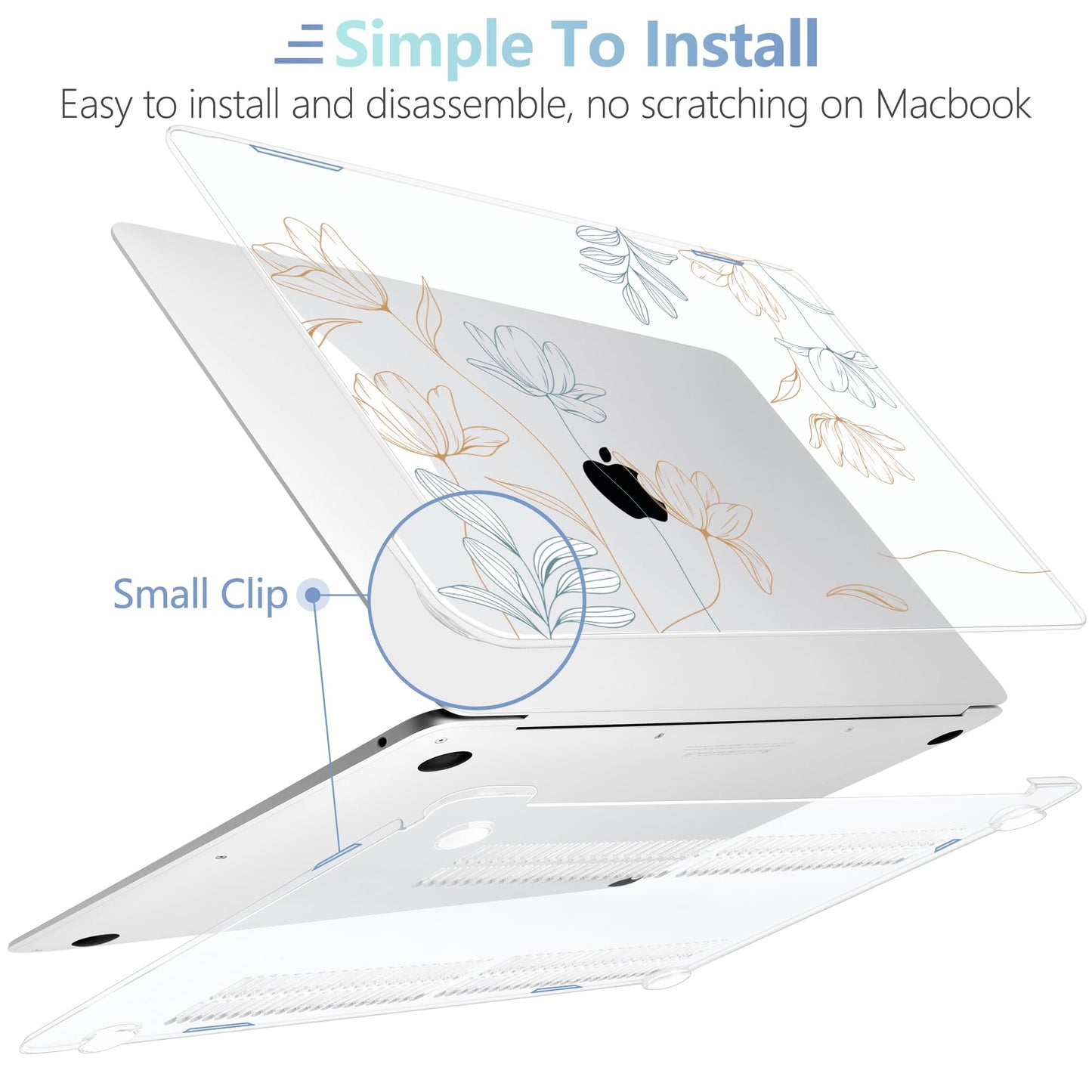 MEEgoodo for MacBook Air 13.3 inch Case 2021 2020 2019 2018 A2337 M1 A2179 A1932, Clear Case for MacBook Air M1, Hard Shell with Keyboard Webcam Cover & Trackpad Film & Type C Adapter,Engraving Floral