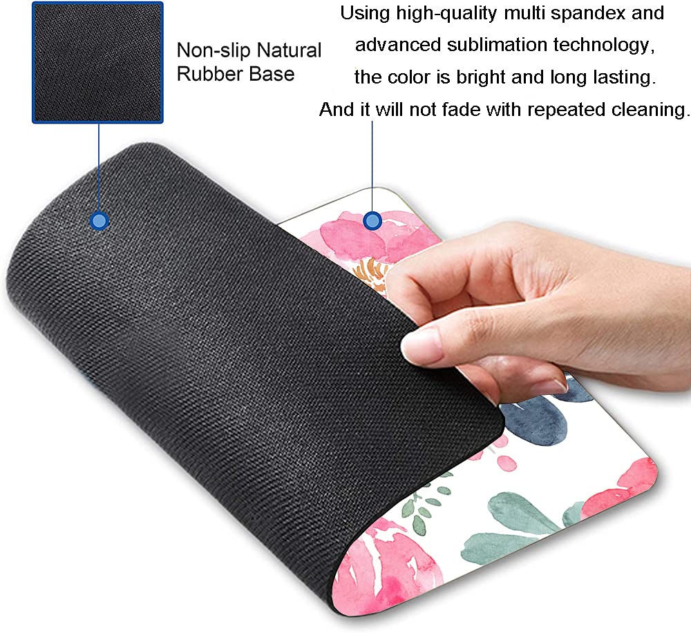 KUOSGM Mouse Pad, Premium-Textured Mouse Mat, Non-Slip Rubber Base Mousepad for Laptop, Computer & PC,9.5×7.9 in,Pink Green Flower